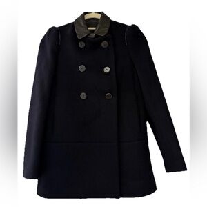 Maje Wool Cashmere Double Breasted Coat Leather Collar Size 36